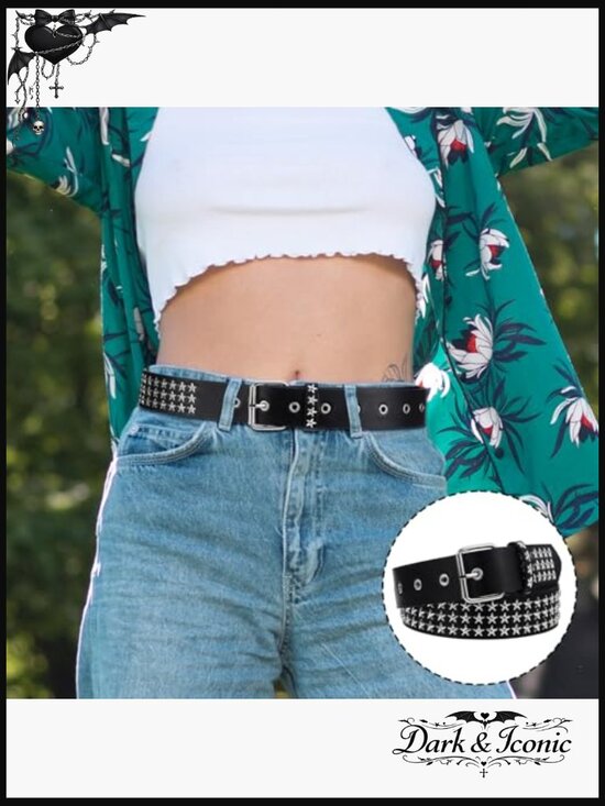 4 Pc Faux Leather Studded Gothic Punk Belt Set - Unisex Grommet main image 4